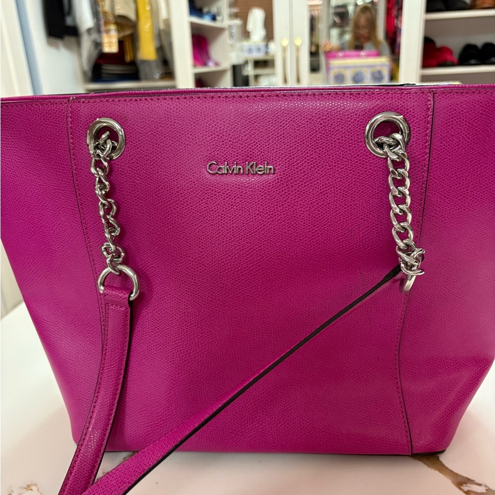 Calvin Klein Pink Tote Bag with Silver Chain Details